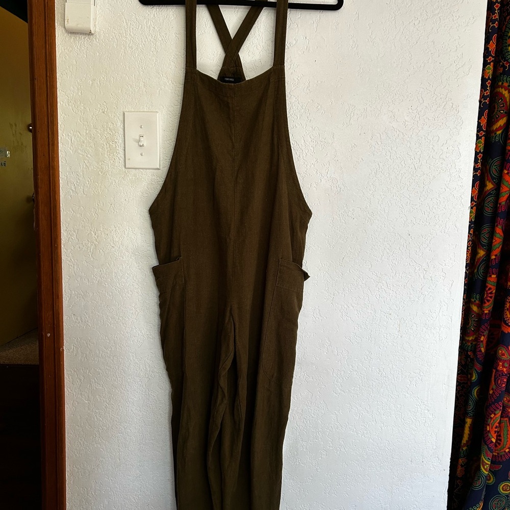 Forever 21 Linen Olive Green Overalls